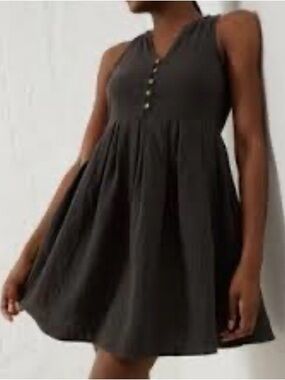 UpWest Black Sleeveless Babydoll Mini Dress S Grey Organic Cotton Pockets